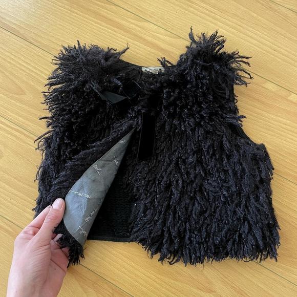 Mi Mi Sol KIDS designer made in Italy black shaggy vest top - Picture 2 of 7